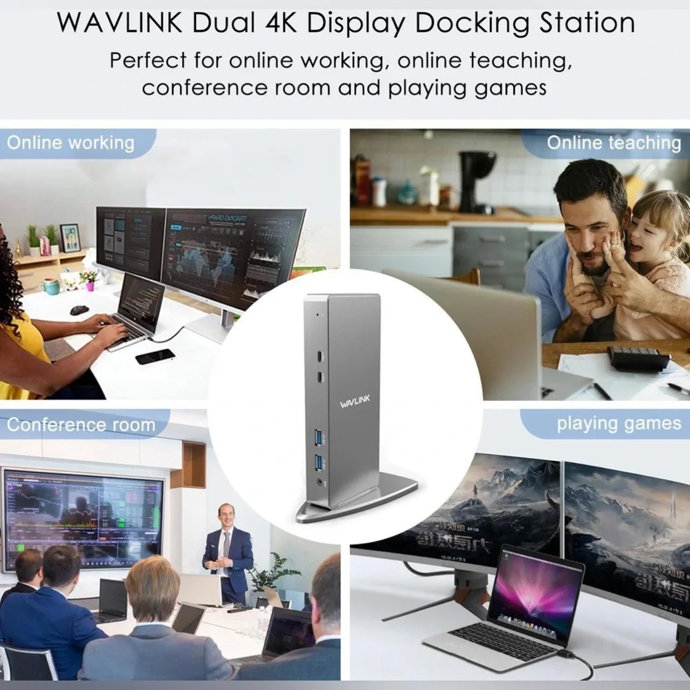 Wavlink UG69DK7 USB-C Dual 4K Display Docking Station - NWT